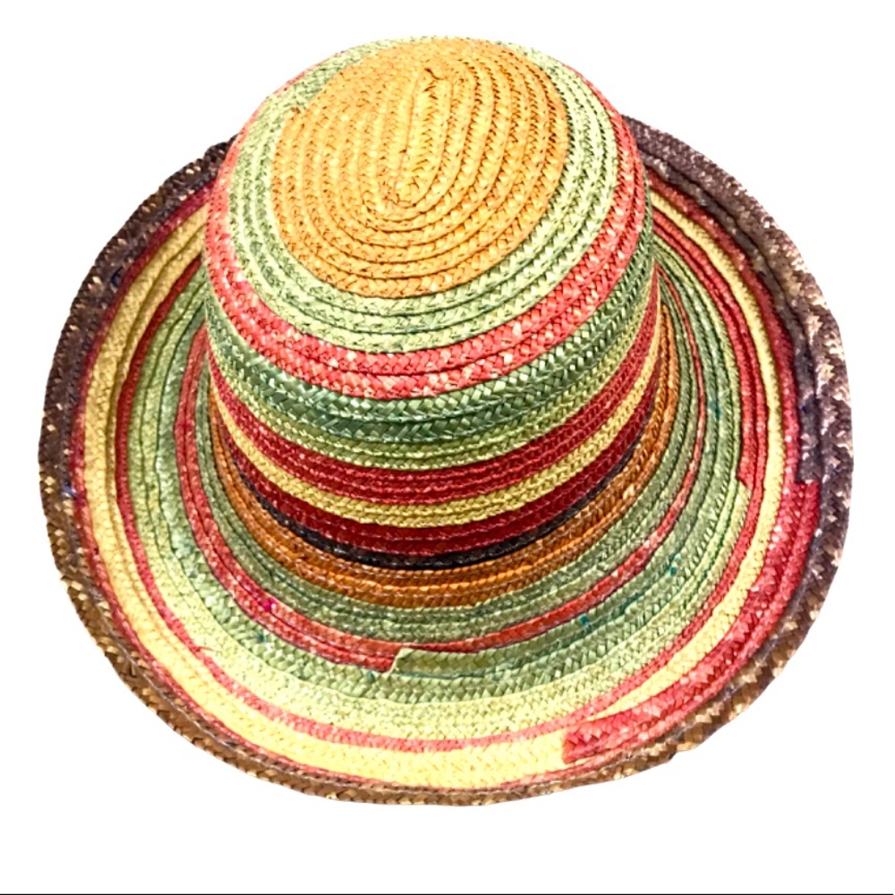 Vintage boho straw hat summer hippie size S